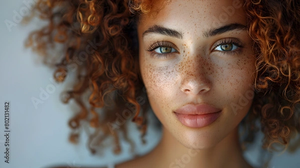 Fototapeta Radiant Young Woman with Freckles, To convey a message of natural beauty, confidence, and embracing ones individuality through a striking and