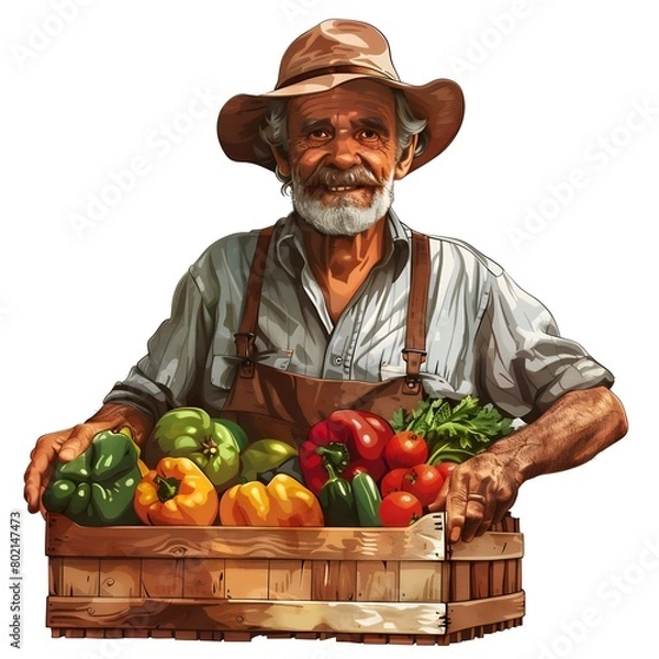 Fototapeta person holding full of vegetables, farmer with a basket of potatoes and different vegetable