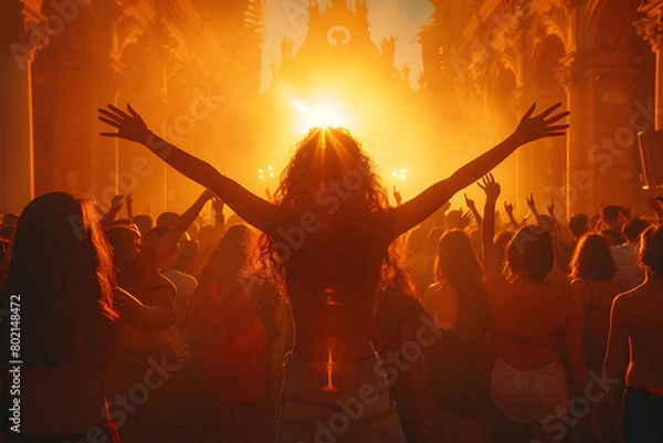Fototapeta Woman Celebrating Festival in Style of Intense Light and Shadow, To convey a sense of joy, celebration, and cultural diversity through a womans