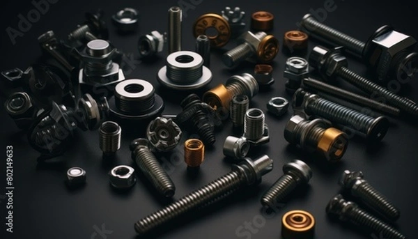 Fototapeta A collection of different types of screws and nuts displayed together
