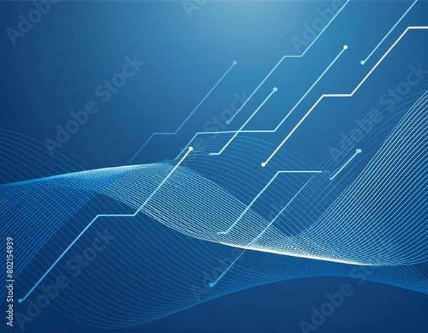 Fototapeta Bright blue minimal lines abstract technology background