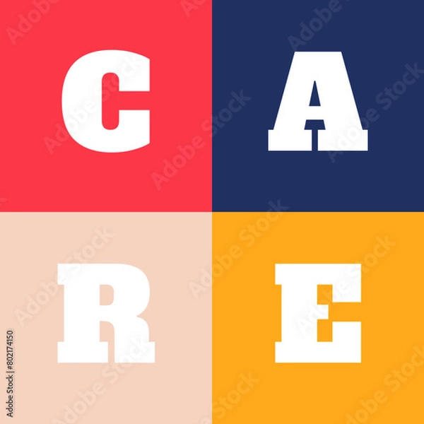 Fototapeta Neo Geometry Bauhaus Style - C.A.R.E. Text Colorful and Joyful