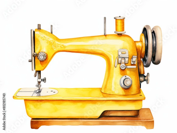 Fototapeta Watercolor painting of A yellow sewing machine with a white background