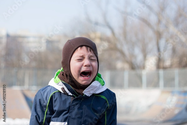 Fototapeta kid crying very loud in a temper tantrum