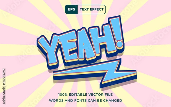 Fototapeta Editable Text effect Yeah! 3D, perfect for banner and poster template