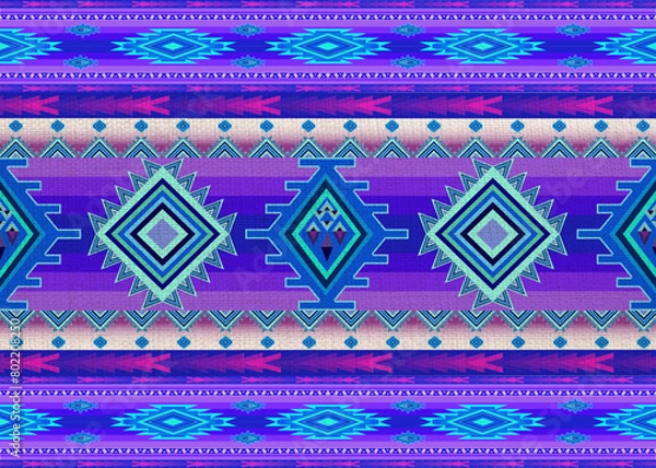 Obraz พ Geometric Ethnic pattern, 
Native American tribal fabric, tile, carpet, vector, 
illustration design, on purple background