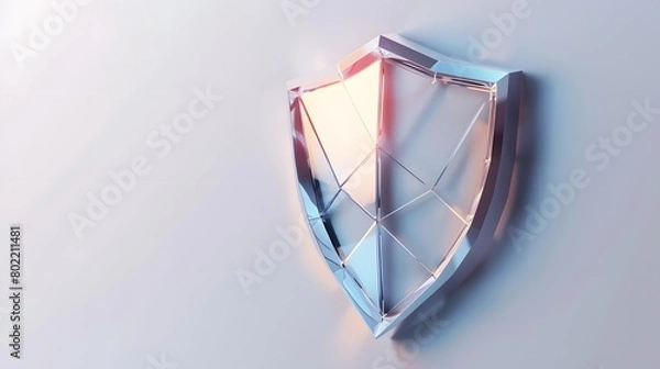 Obraz Cyber security safety shield in minimalistic style. 3d vector illustration. white background