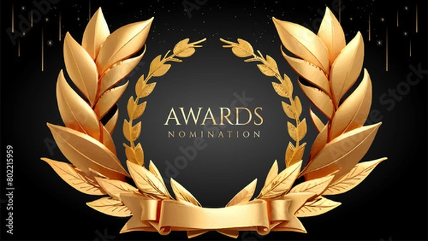 Fototapeta Golden Laurel Wreath Winner Award Nomination. Prestigious Recognition in Luxury 3D Design Concept and Abstract Corporate Elegance.
