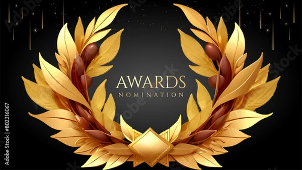 Fototapeta Golden Laurel Wreath Winner Award Nomination. Prestigious Recognition in Luxury 3D Design Concept and Abstract Corporate Elegance.