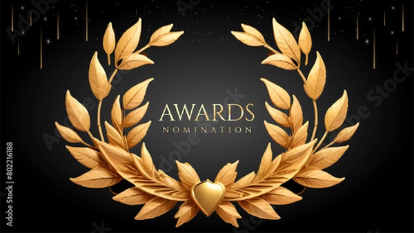 Fototapeta Golden Laurel Wreath Winner Award Nomination. Prestigious Recognition in Luxury 3D Design Concept and Abstract Corporate Elegance.