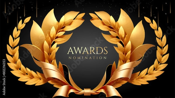 Fototapeta Golden Laurel Wreath Winner Award Nomination. Prestigious Recognition in Luxury 3D Design Concept and Abstract Corporate Elegance.