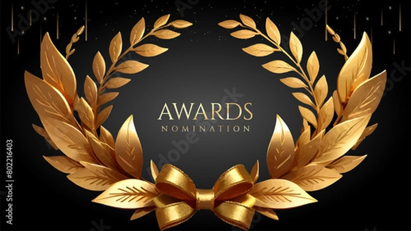 Fototapeta Golden Laurel Wreath Winner Award Nomination. Prestigious Recognition in Luxury 3D Design Concept and Abstract Corporate Elegance.