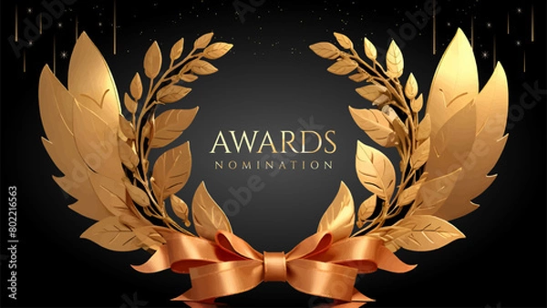 Fototapeta Golden Laurel Wreath Winner Award Nomination. Prestigious Recognition in Luxury 3D Design Concept and Abstract Corporate Elegance.