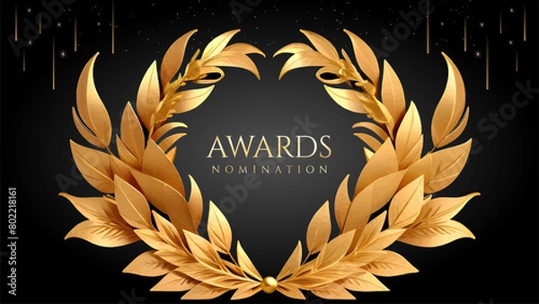 Fototapeta Golden Laurel Wreath Winner Award Nomination. Prestigious Recognition in Luxury 3D Design Concept and Abstract Corporate Elegance.