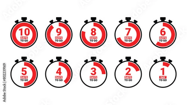 Fototapeta Countdown days to go. six, five, four, three, two, one days to go countdown	