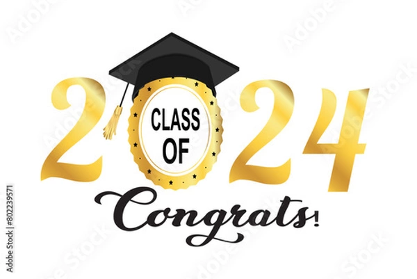 Fototapeta Class of 2024.Congrats Graduation lettering with academic cap.