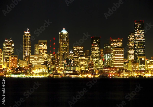 Fototapeta seattle skyline by night