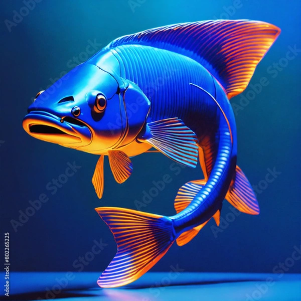 Fototapeta Neon Glows  ZBrush Rendition of a Kinetic Blue Catfish in Luminescent Majesty