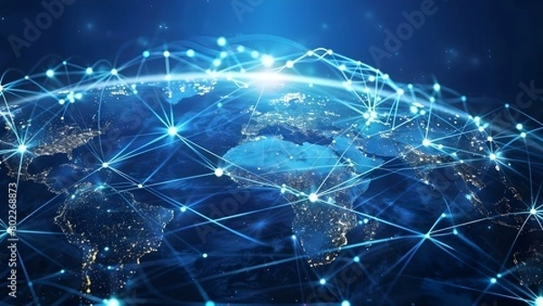 Fototapeta Global Ecommerce Network: Facilitating International Corporations for Global Communication and Data Exchange. Concept Ecommerce Solutions, Global Communication, Data Exchange
