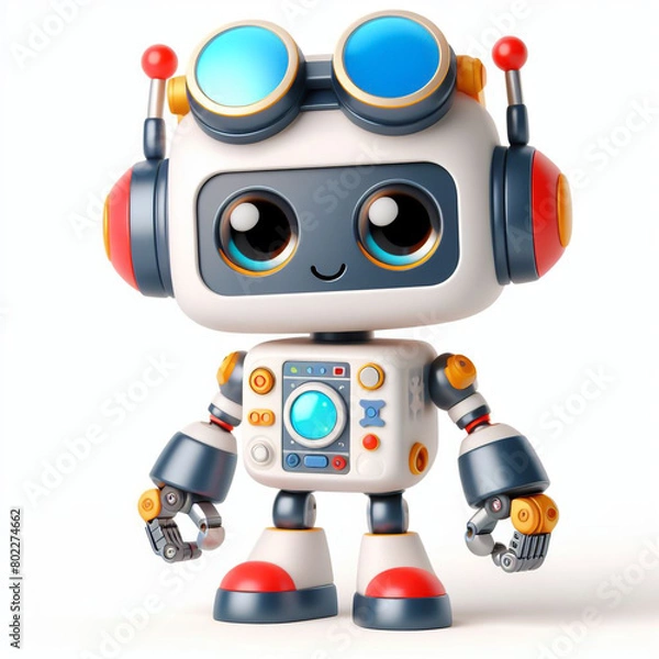 Fototapeta 3D funny robot cartoon on white background