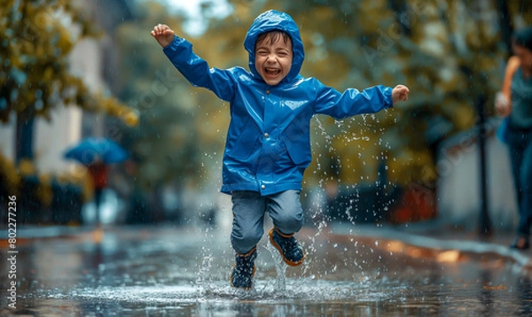Obraz Joyful Child Playing in the Rain