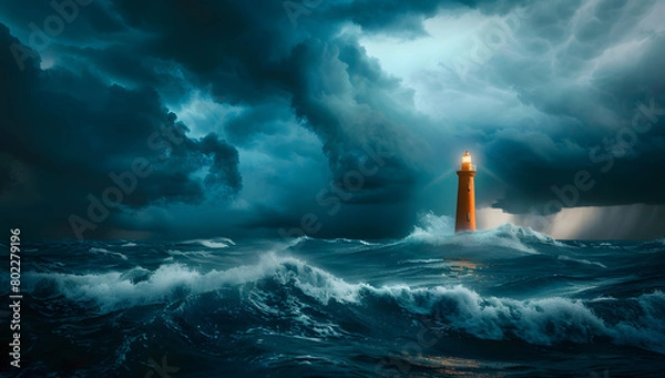 Fototapeta Waves hitting a lighthouse in Scotland.