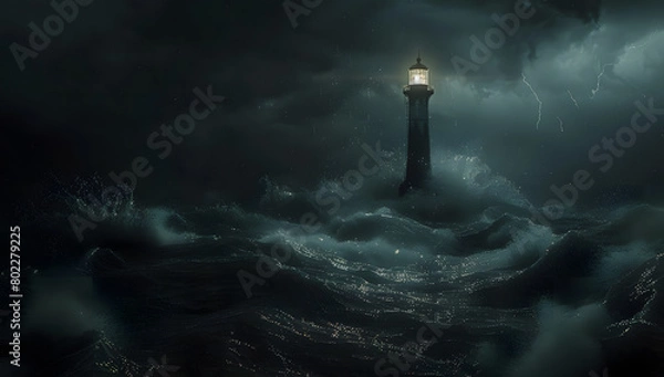 Fototapeta Waves hitting a lighthouse in Scotland.