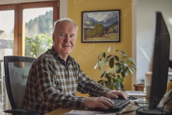 Fototapeta Senior man using a computer