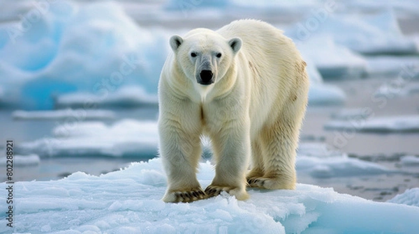 Fototapeta A polar bear standing on an Arctic ice floe