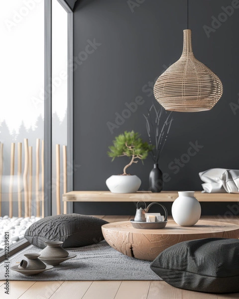 Fototapeta Zen inspired minimalist interiors with contrasting elements