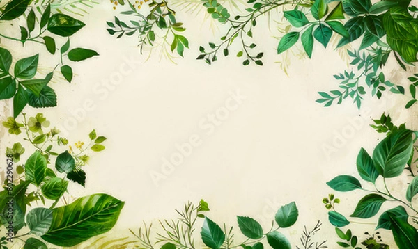 Fototapeta frame made of green leaves, with copy space. Holiday invitation concept.