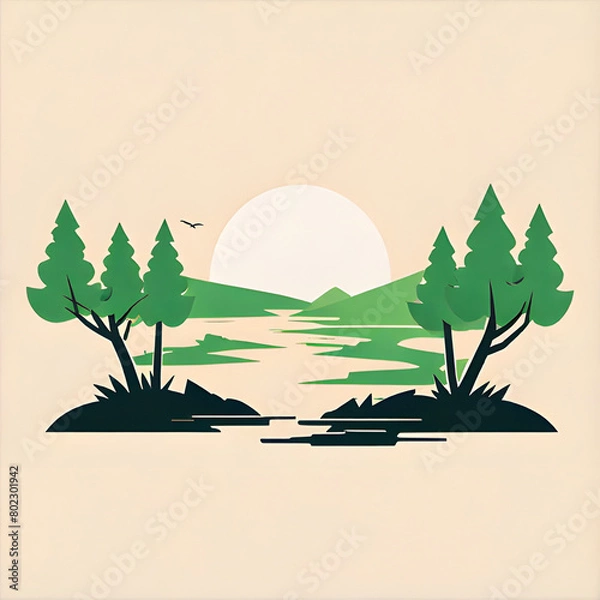 Obraz landscape with trees and mountains