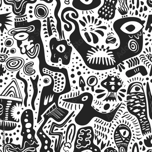 Fototapeta Black & white craft e art doodle vector pattern flat simple design