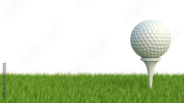 Obraz 3d render of golf ball on green lawn isolated on white backgroun