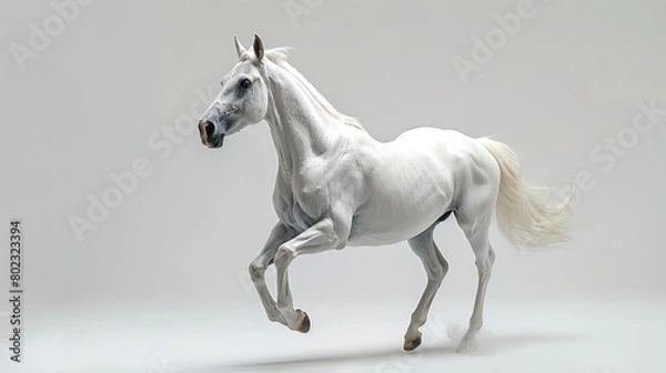 Obraz White horse running forward on a white background