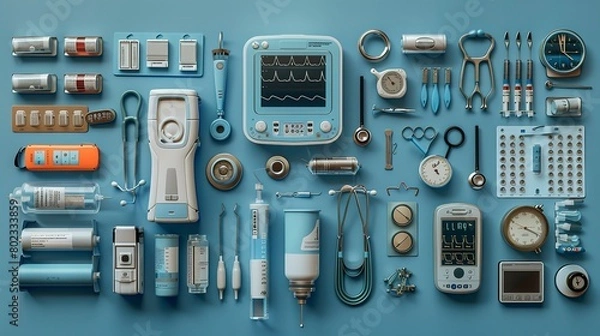 Obraz Medical Equipment and Instruments: Visuals of medical devices, diagnostic equipment, surgical tools, and wearable tech. 