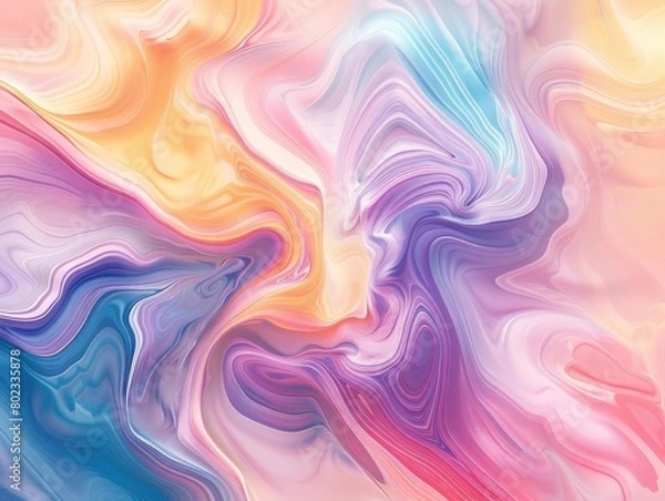 Fototapeta A vibrant abstract design with swirling waves in hues of pink, orange, blue, and purple, creating a flowing, dynamic visual composition.