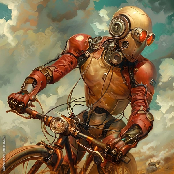 Fototapeta robot rides a motorcycle