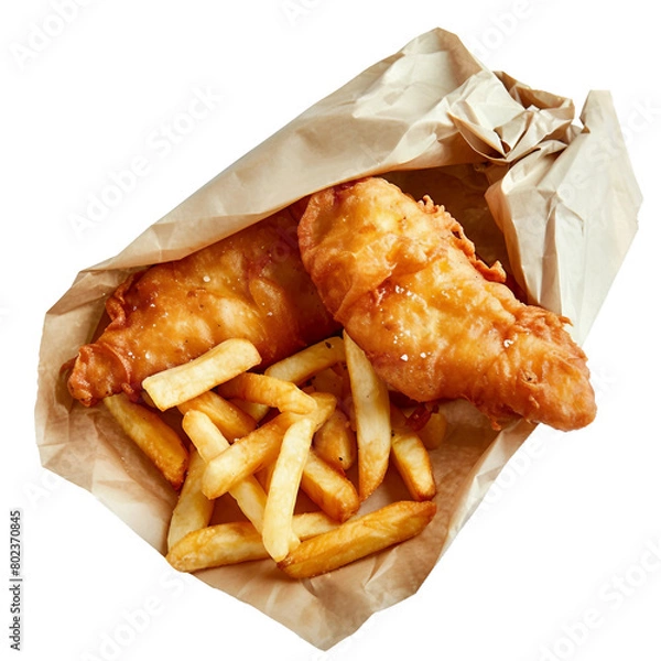 Obraz Fish and Chips, transparent background, isolated image, generative AI