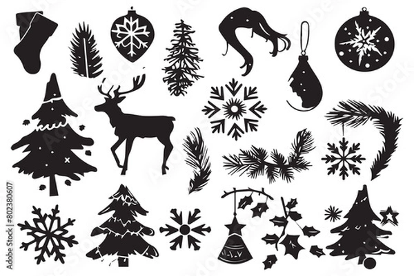 Fototapeta Christmas set of design elements silhouettes