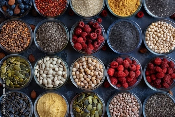 Fototapeta Table With Bowls Filled With Various Foods