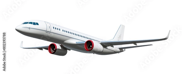 Fototapeta Modern passenger airplane ascending with landing gear down, isolated against a transparent background, illustrating aviation and travel. Generative AI