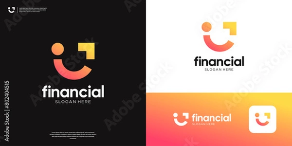 Obraz Abstract smile with arrow symbol financial growth logo design.
