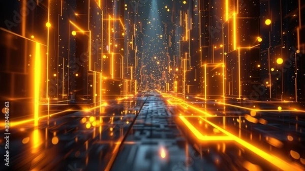 Obraz illustration dark yellow Neon abstract geometric pattern background