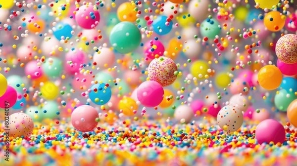 Fototapeta A group of balloons of various colors floating in the sky