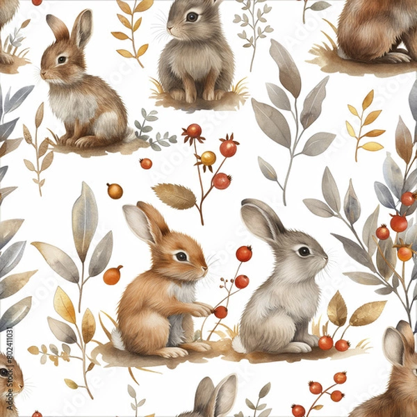 Fototapeta pattern with rabbits cartoon style