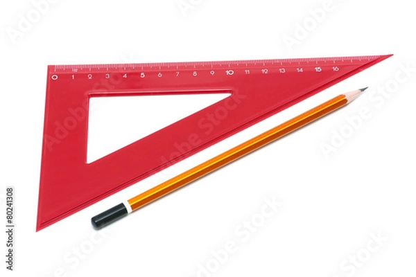 Obraz pencil and ruler on a white background closeup