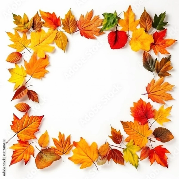 Fototapeta Autumn colorful leaves frame border isolated on white background