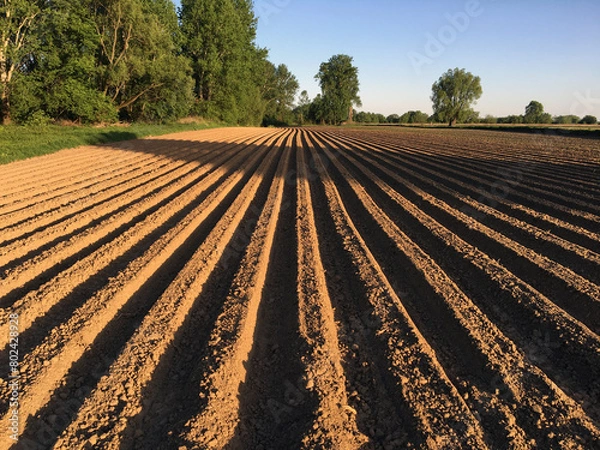 Obraz A field with rows of planted potatoes