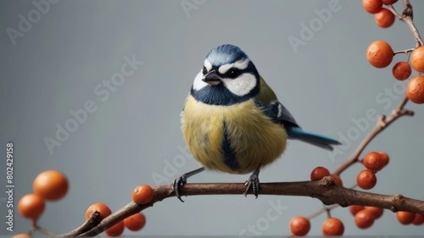 Fototapeta Eurasian Blue Tit minimalist logo with white background 